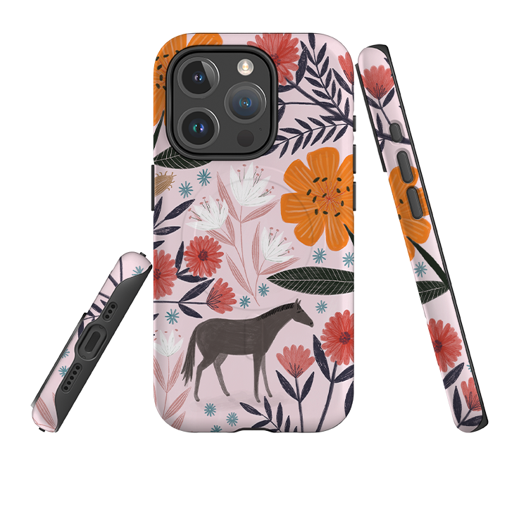 iPhone MagSafe Tough Case -  Pink Horse Floral By Lee Foster Wilson