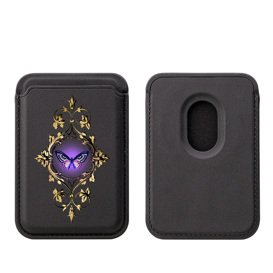 Purple Butterfly MagSafe Wallet- Black
