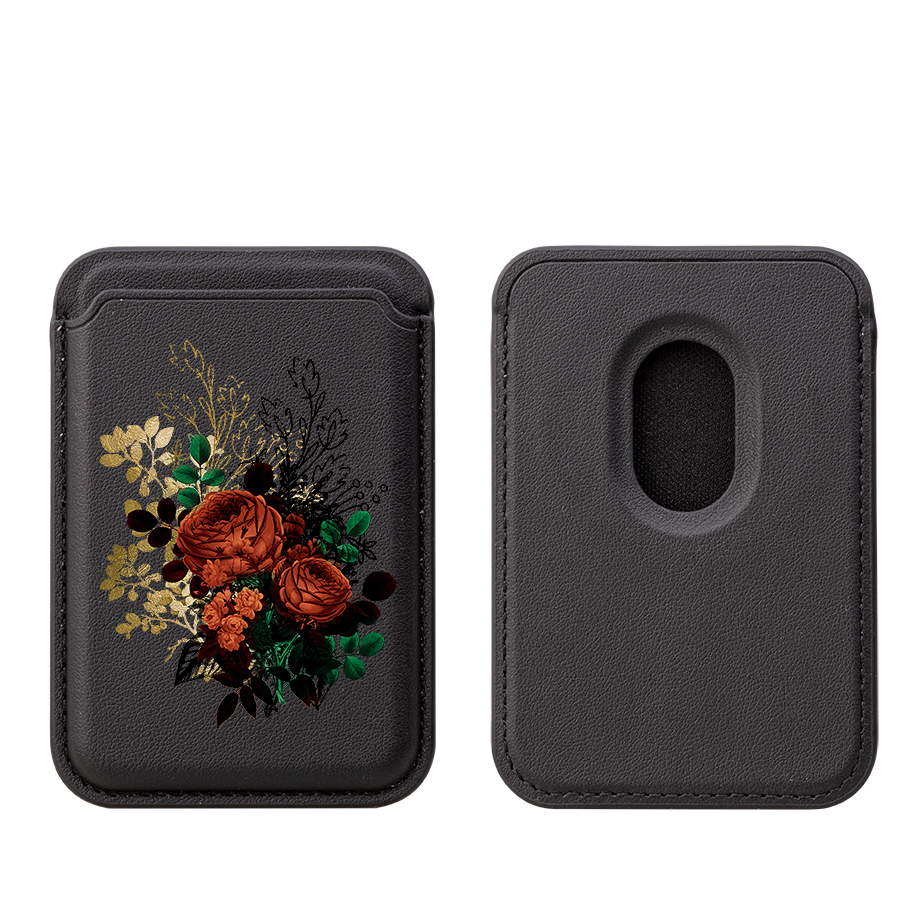 Rose Floral MagSafe Wallet- Black