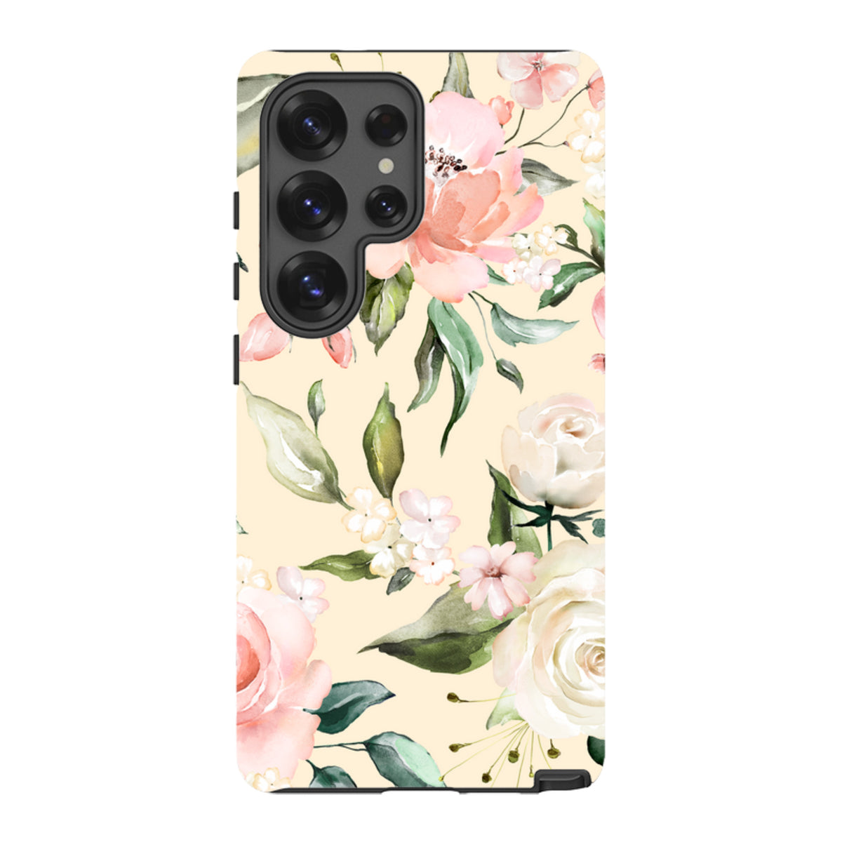 Samsung Tough Case for Galaxy with Abinger floral watercolor print on a cream background and dual-layer protection.