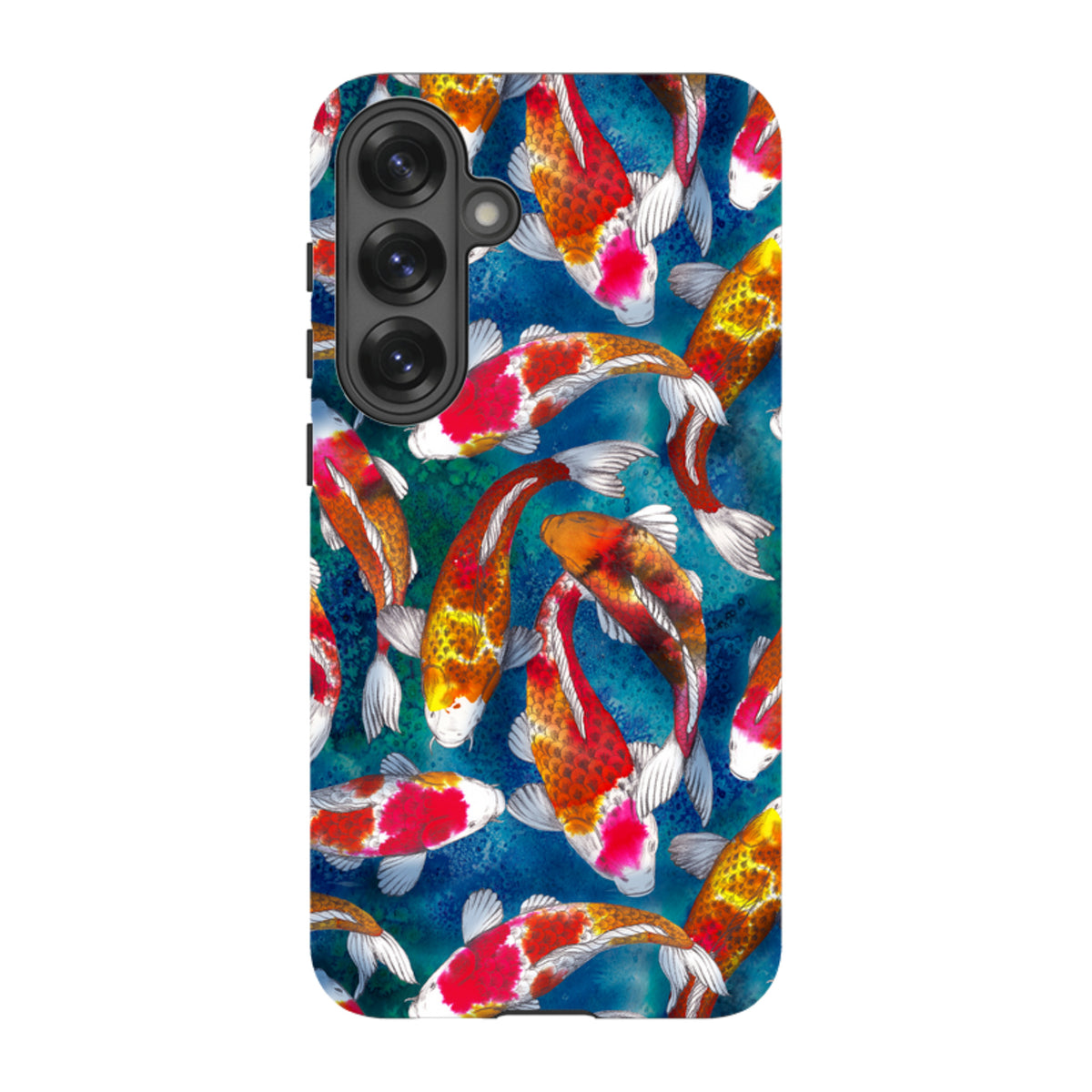 Samsung Tough Case featuring a vibrant koi fish pattern on a deep blue water background with a dual-layer protective shell.