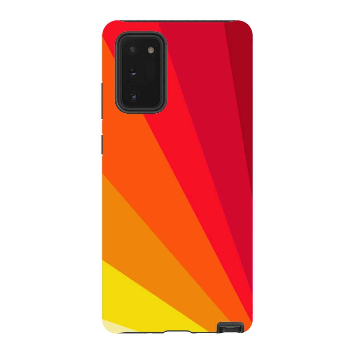 Samsung Tough Case featuring a vibrant red, orange, and yellow fan pattern by Kitty Joseph for Galaxy devices.