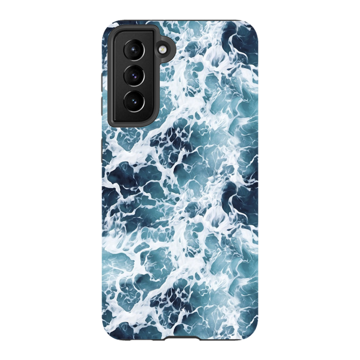 Samsung Tough Case in Aqua featuring a vibrant, high-definition ocean wave design with dual-layer protective shell.