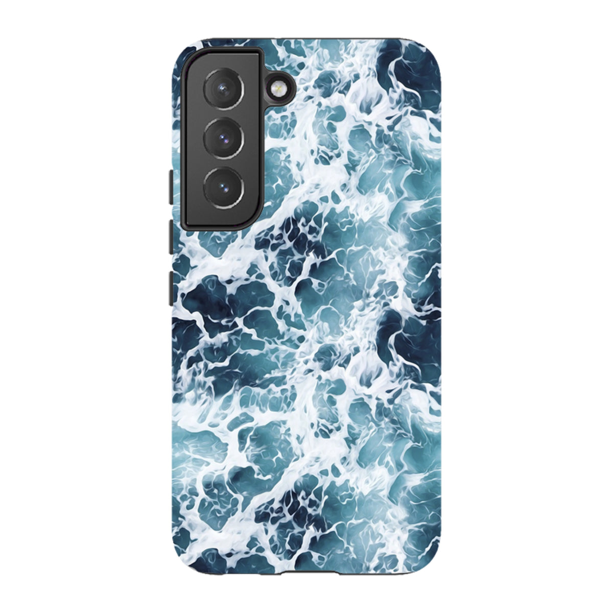 Samsung Tough Case in Aqua featuring a vibrant, high-definition ocean wave print with dual-layer protective design.