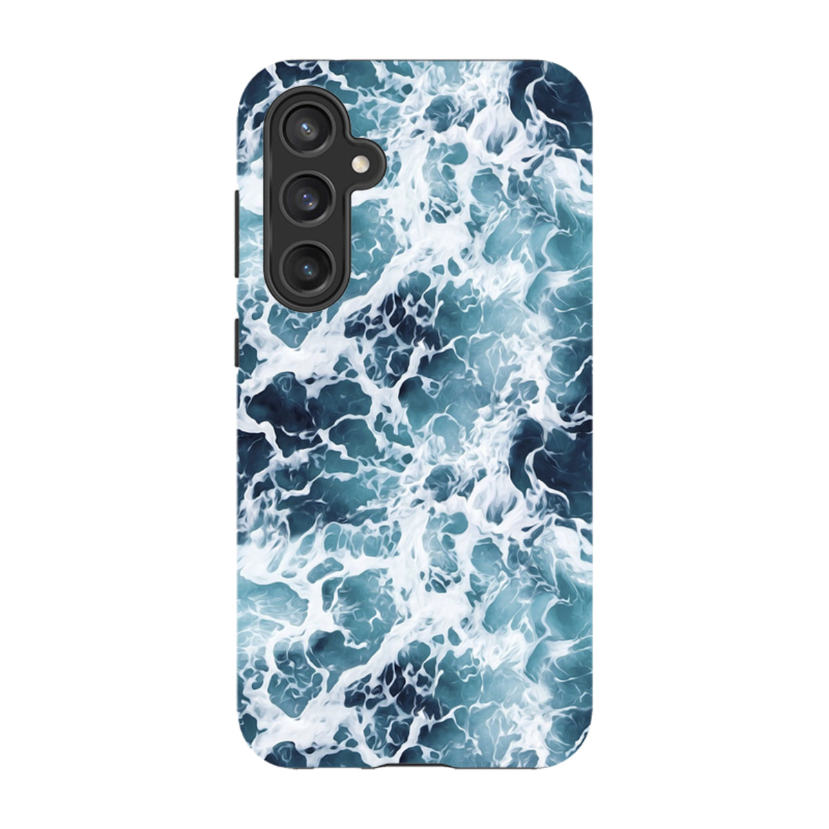 Samsung Tough Case in Aqua featuring a vibrant, high-definition ocean wave design with dual-layer protective shell.