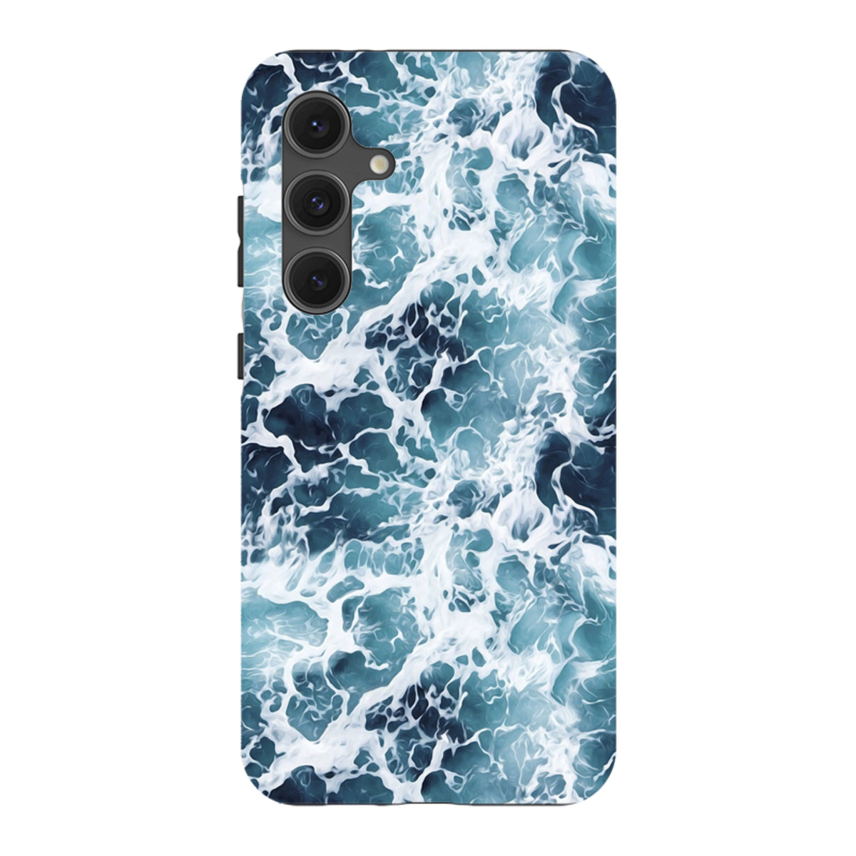 Samsung Tough Case in Aqua featuring a high-definition ocean wave design with dual-layer protection for Galaxy phones.