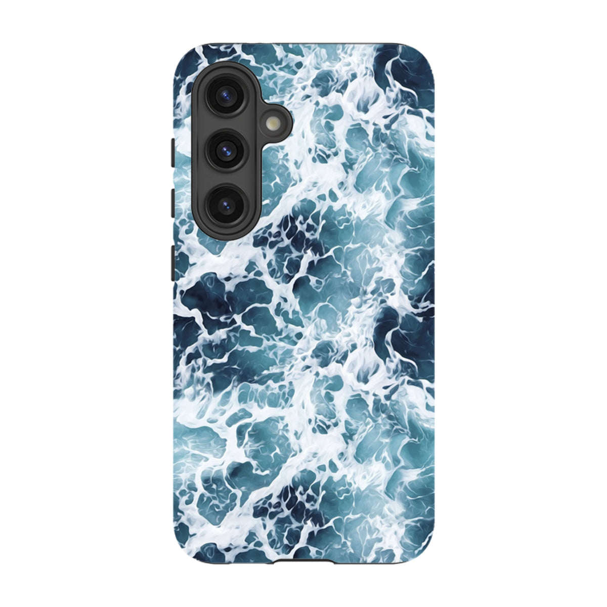 Samsung Tough Case in Aqua featuring a high-definition blue and white ocean wave pattern with dual-layer protection.