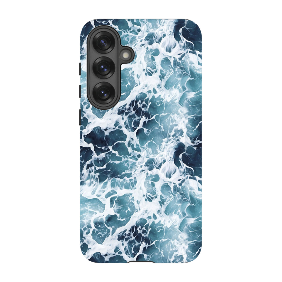 Samsung Tough Case in aqua with a high-definition ocean wave design and durable dual-layer protection for Galaxy phones.