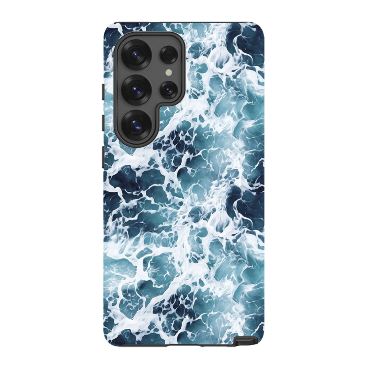 Samsung Tough Case in Aqua featuring a vibrant, high-definition ocean wave design with dual-layer protective construction.