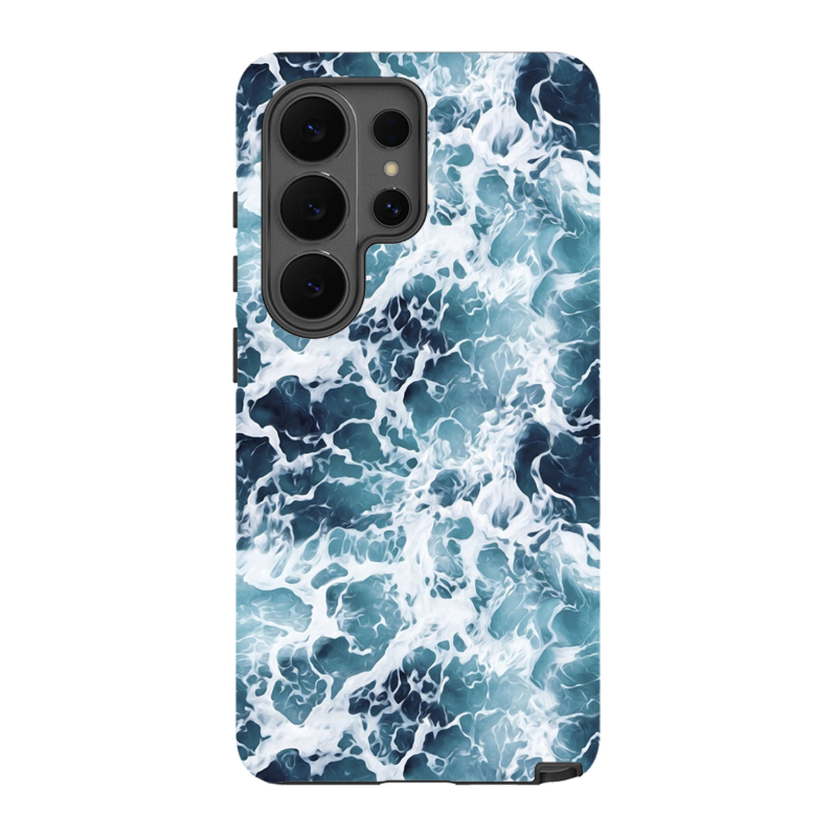 Samsung Tough Case in Aqua featuring a vibrant, high-definition ocean wave design with dual-layer protective shell.