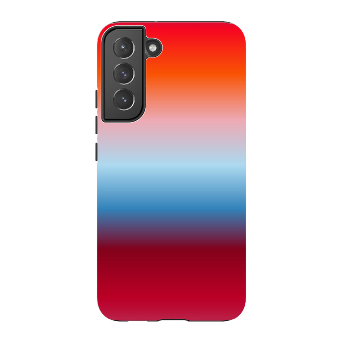 Samsung Tough Case featuring a vibrant red, orange, and blue gradient design with a durable dual-layer protective shell.