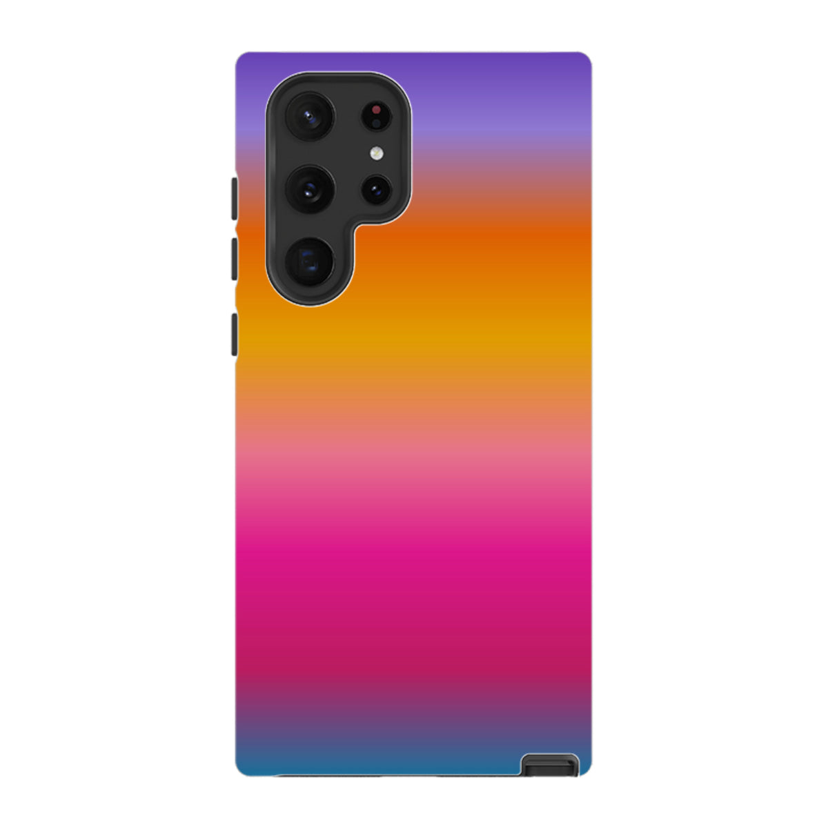 Samsung Tough Case featuring a vibrant Aura Sky gradient design in purple, orange, and pink on a durable dual-layer shell.