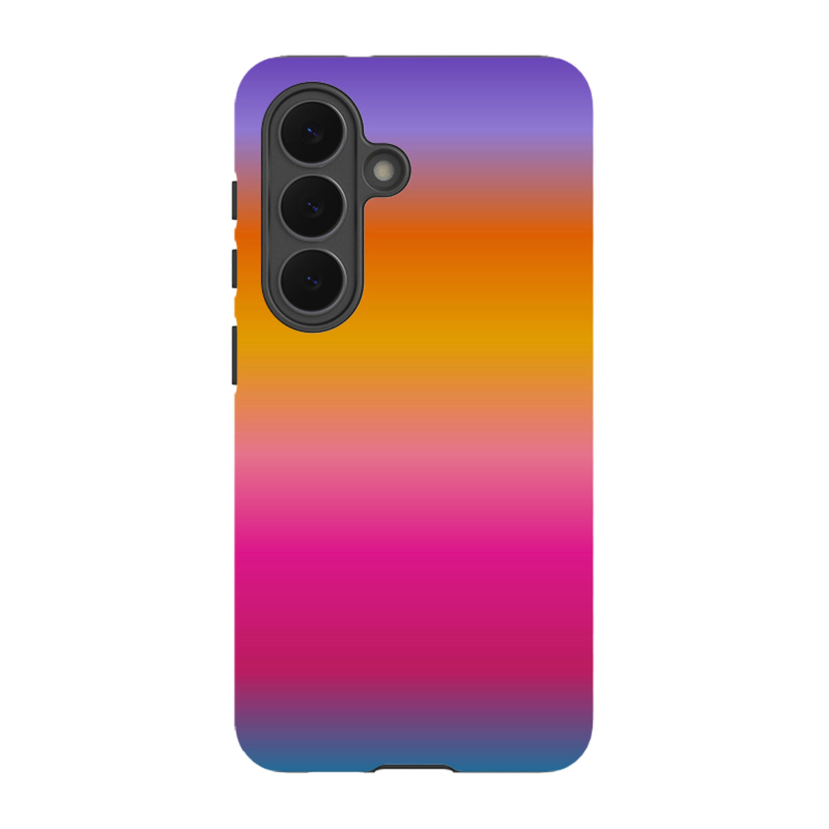 Samsung Tough Case featuring a vibrant purple, orange, and pink gradient design with a durable dual-layer finish.