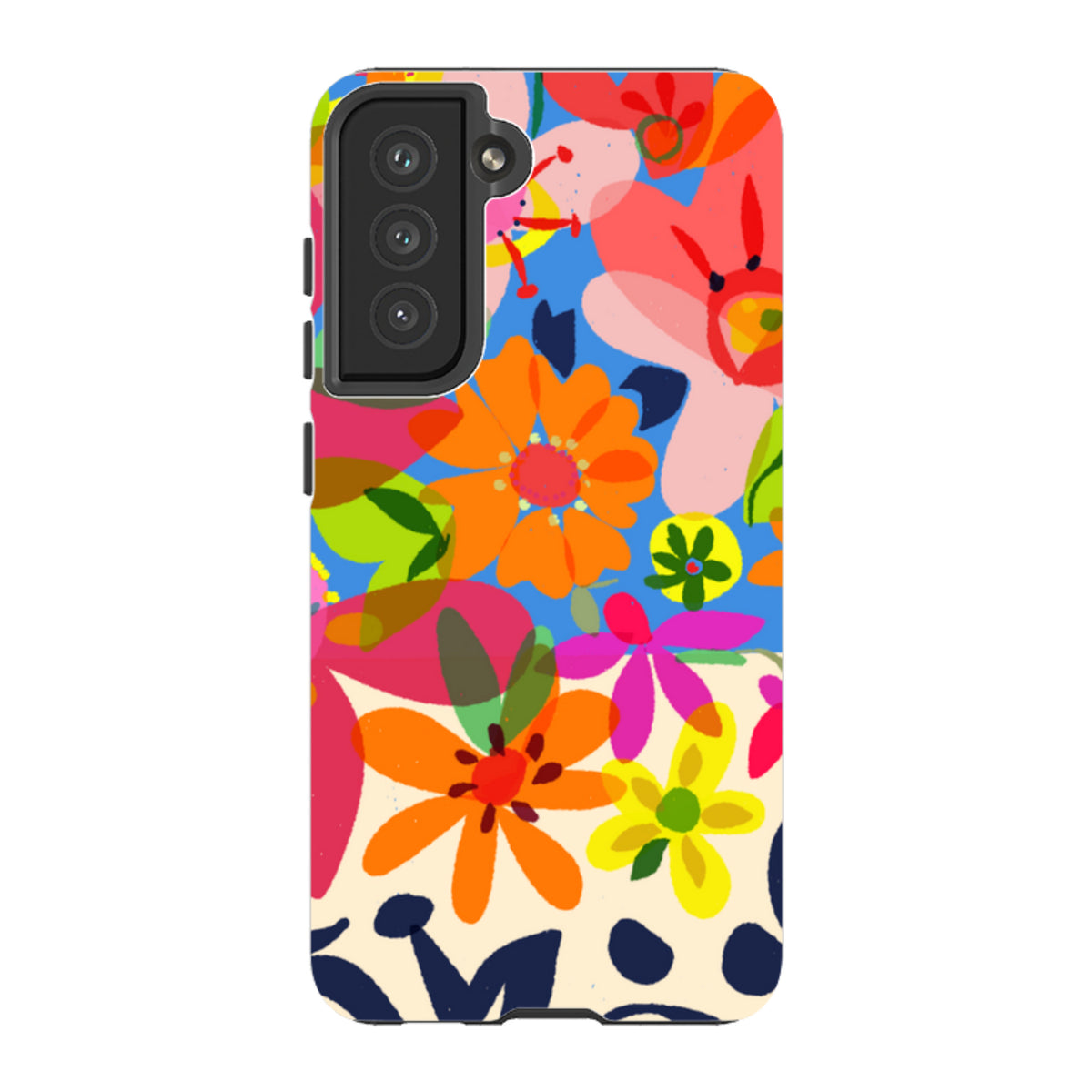 Samsung Tough Case featuring vibrant, colorful floral artwork by Sarah Campbell with a durable dual-layer design.