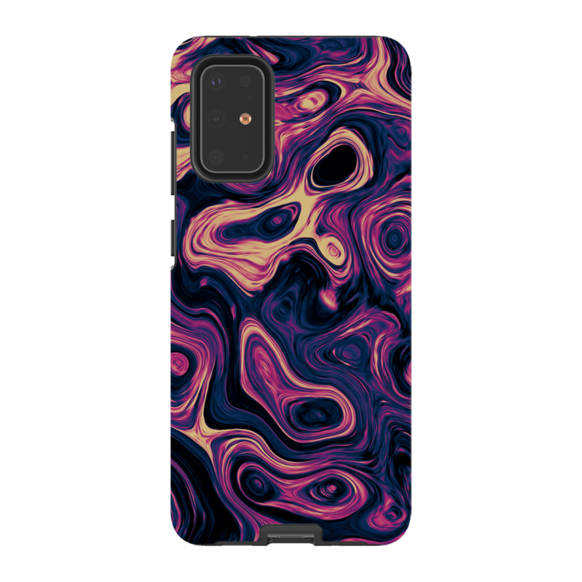 Samsung Tough Case in Bijou design featuring a vibrant, swirling purple and gold abstract pattern on a dual-layer shell.