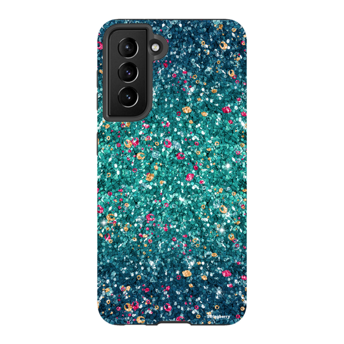 Samsung Tough Case with a teal and blue butterfly comet print, featuring a dual-layer design for Samsung Galaxy phones.