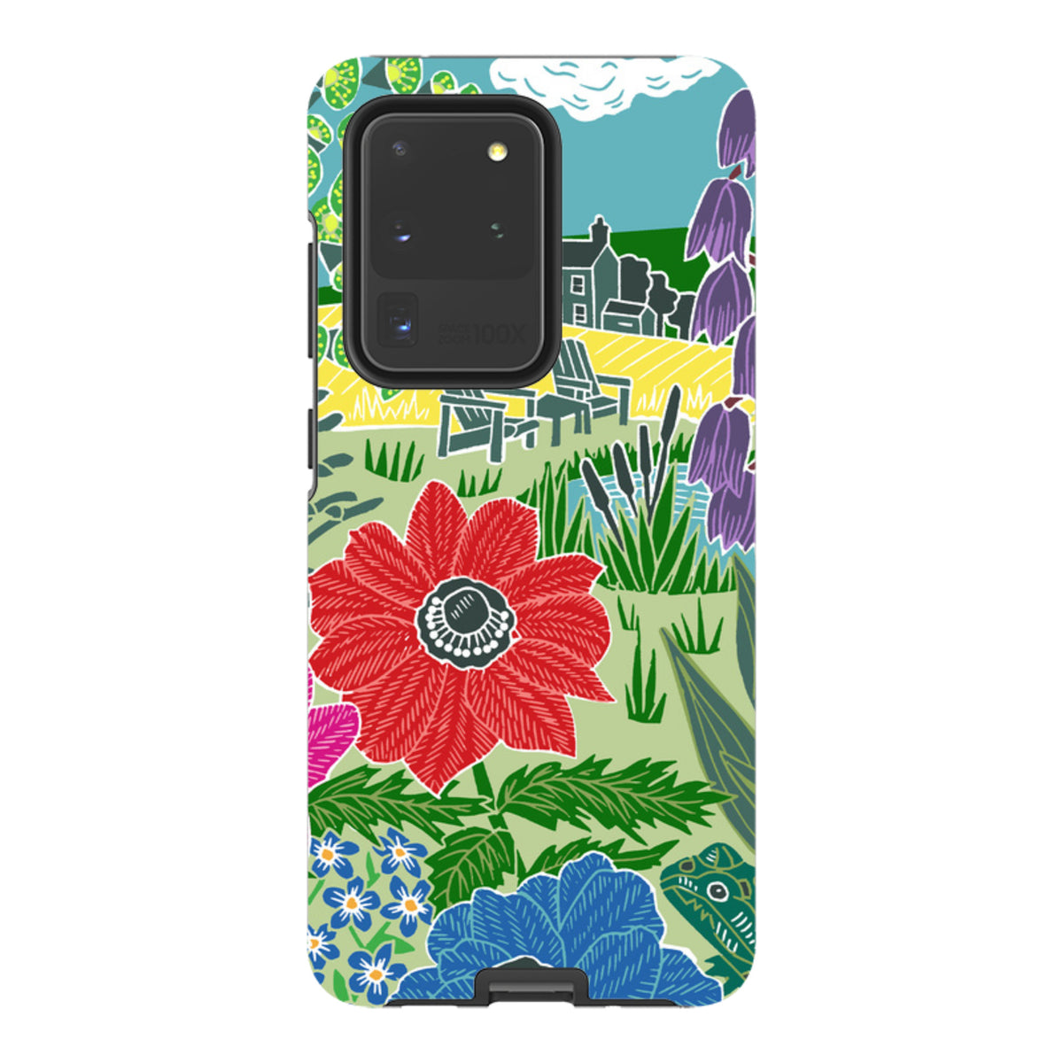 Samsung Tough Case featuring Kate Heiss Camassias floral art with a vibrant garden landscape and dual-layer protection.