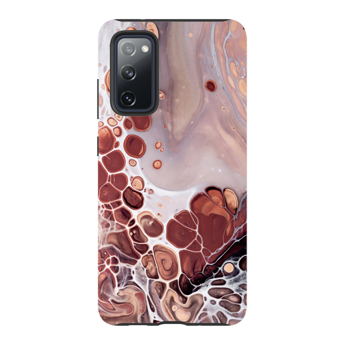 Samsung Tough Case for Galaxy featuring a brown and cream fluid acrylic paint design with a durable dual-layer finish.
