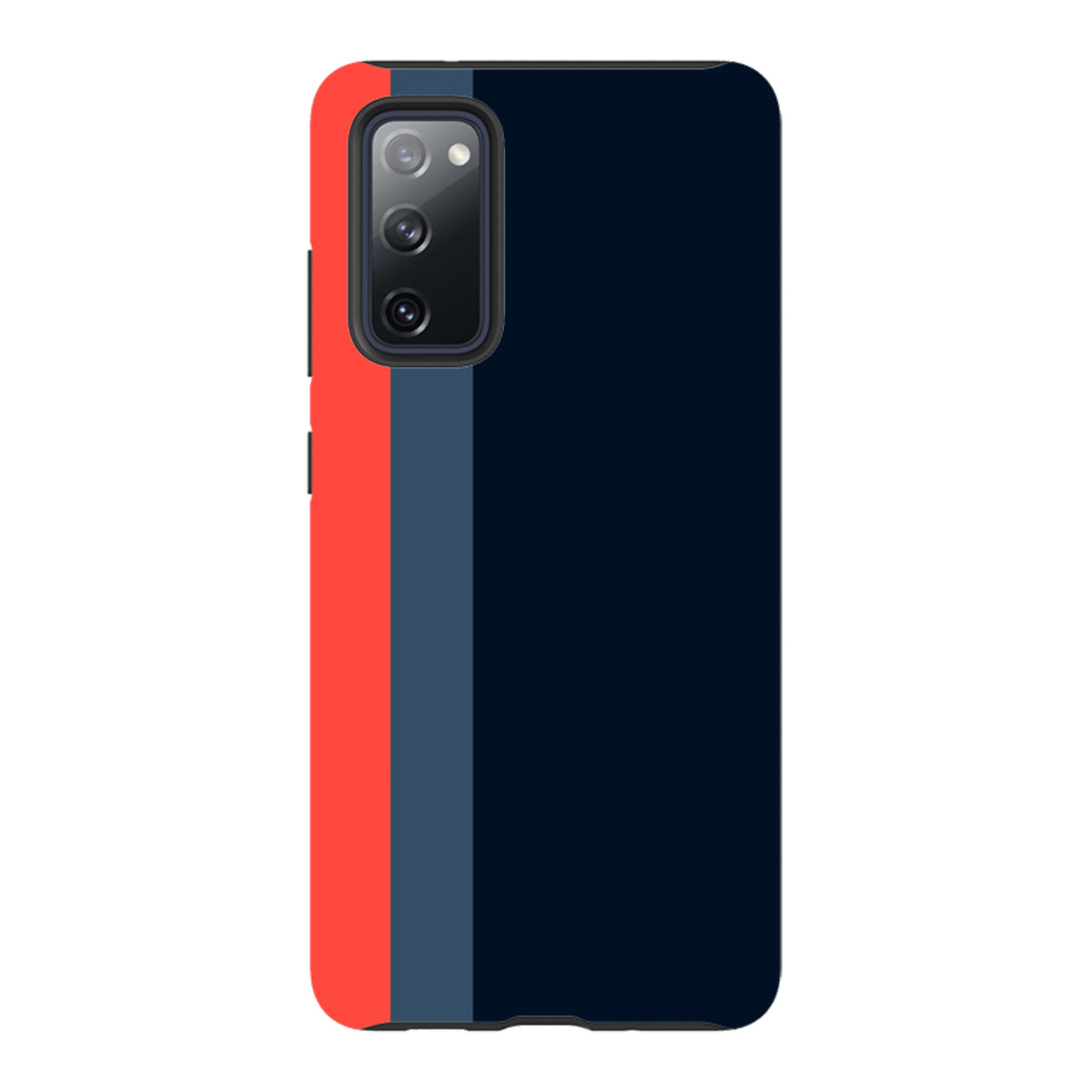 Samsung Tough Case in Chapel design featuring vertical red, grey, and navy stripes with a durable dual-layer finish.