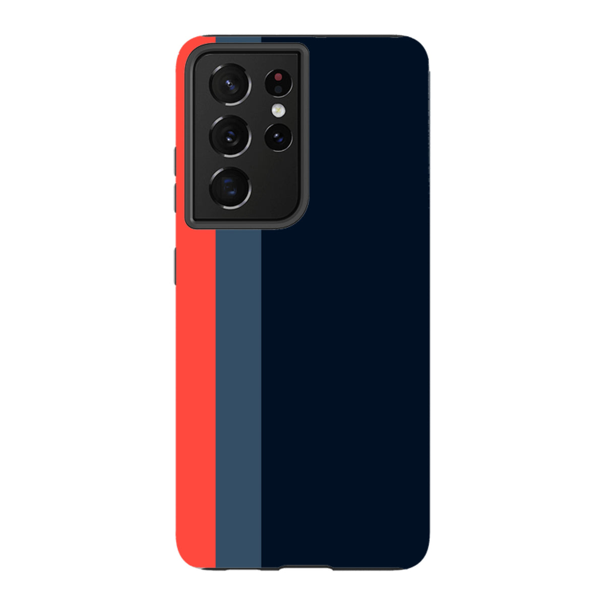 Samsung Galaxy tough case in Chapel design featuring a navy, slate blue, and red vertical stripe pattern.