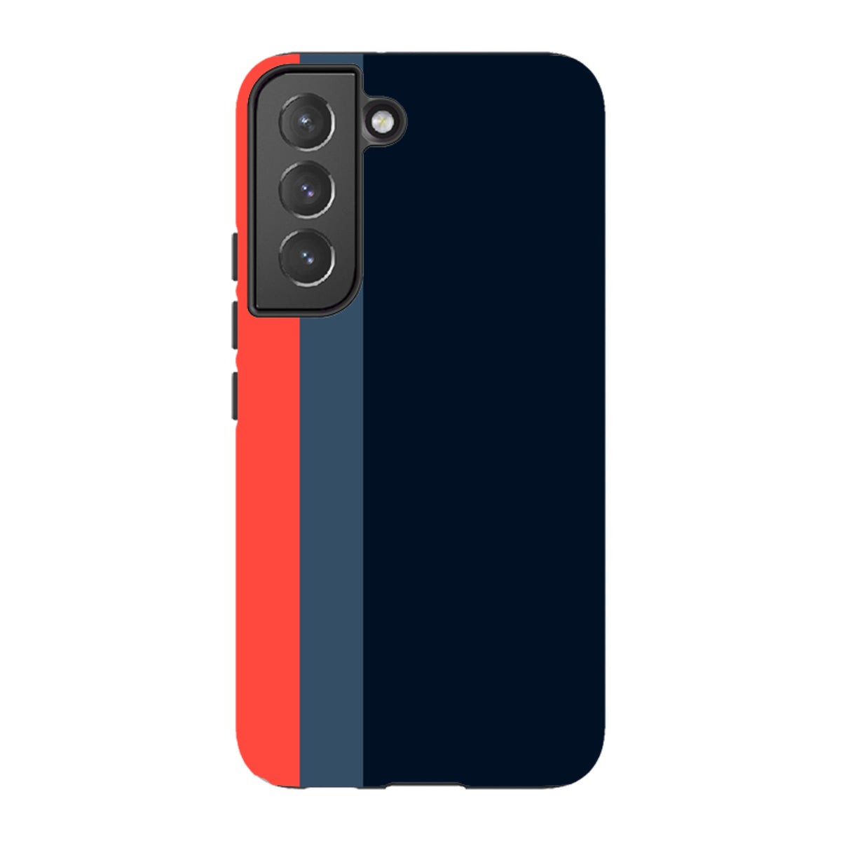 Samsung Tough Case in Chapel design featuring a vertical color-blocked pattern of red, slate blue, and navy on a durable shell.