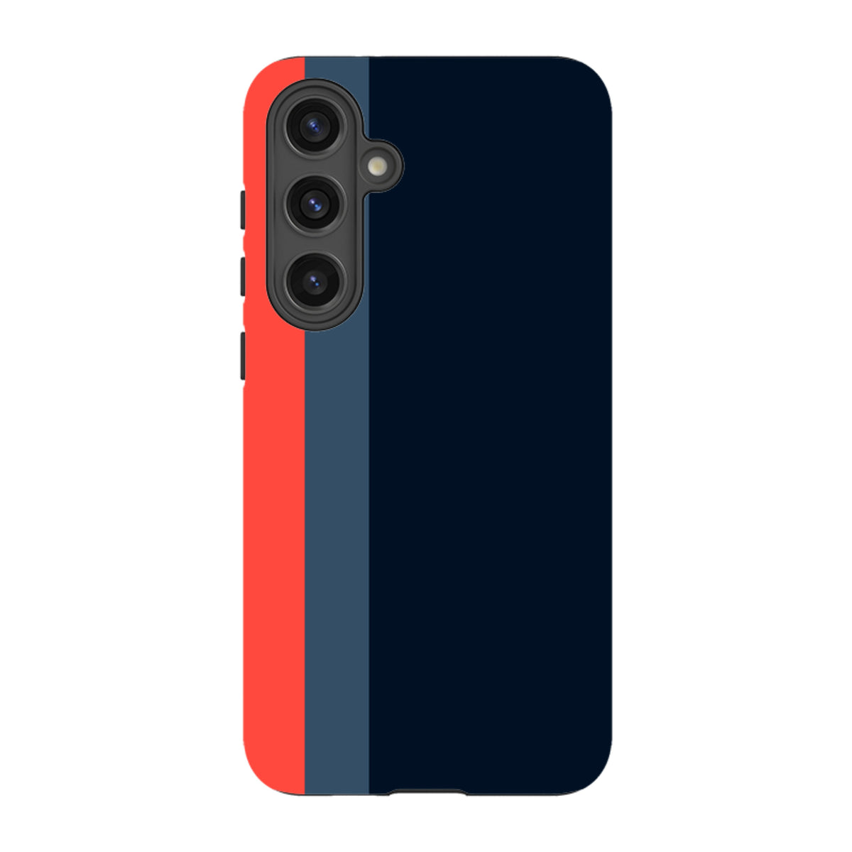 Samsung Tough Case in Chapel design featuring a vertical red, grey, and navy blue color-blocked pattern for Galaxy phones.