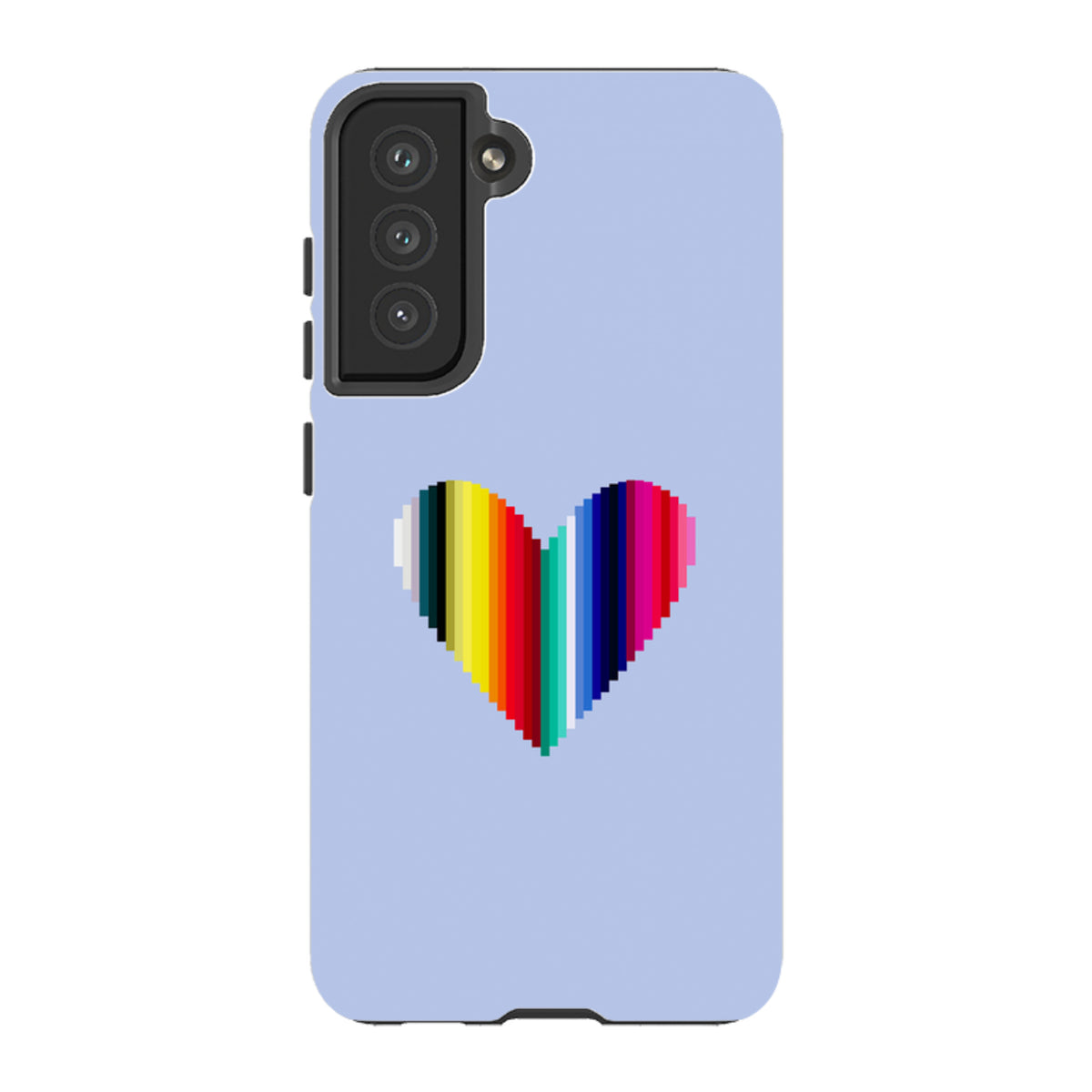Light blue Samsung tough case featuring a vibrant, multicolored pixelated heart design by Kitty Joseph.