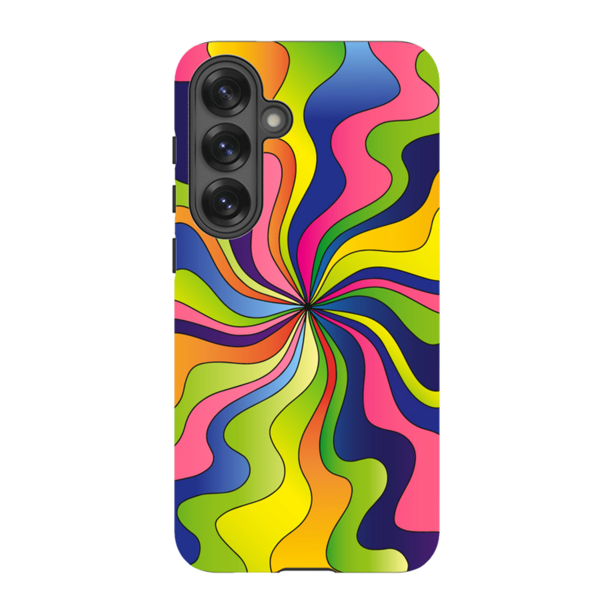 Samsung Tough Case for Galaxy with a vibrant, multi-colored psychedelic swirl design and dual-layer protective shell.