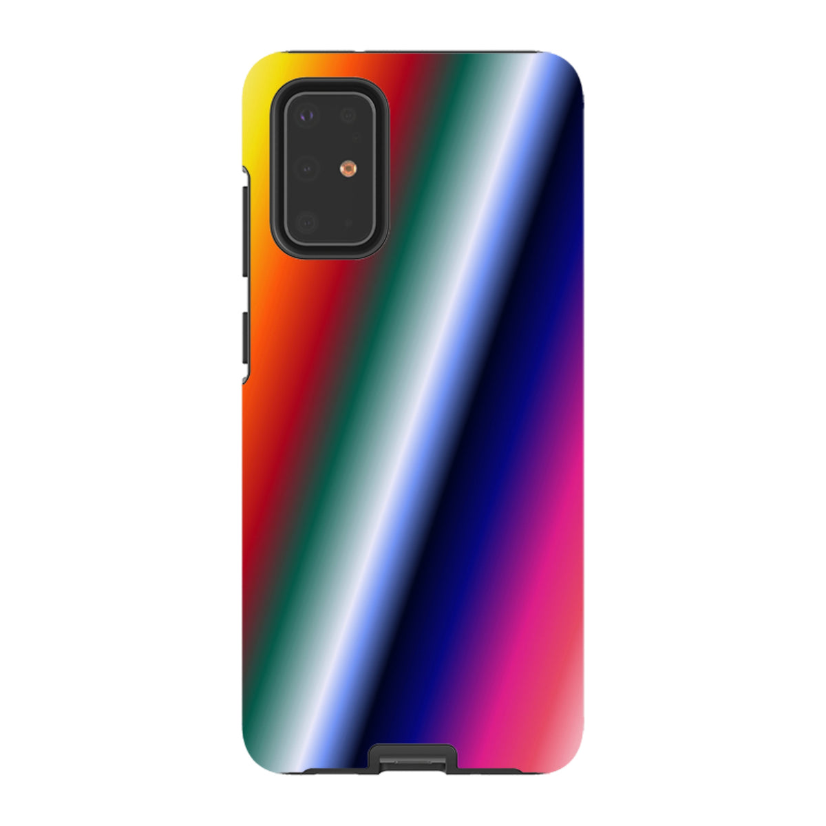 Samsung Tough Case with vibrant, diagonal rainbow gradient art and dual-layer protection for Galaxy devices.