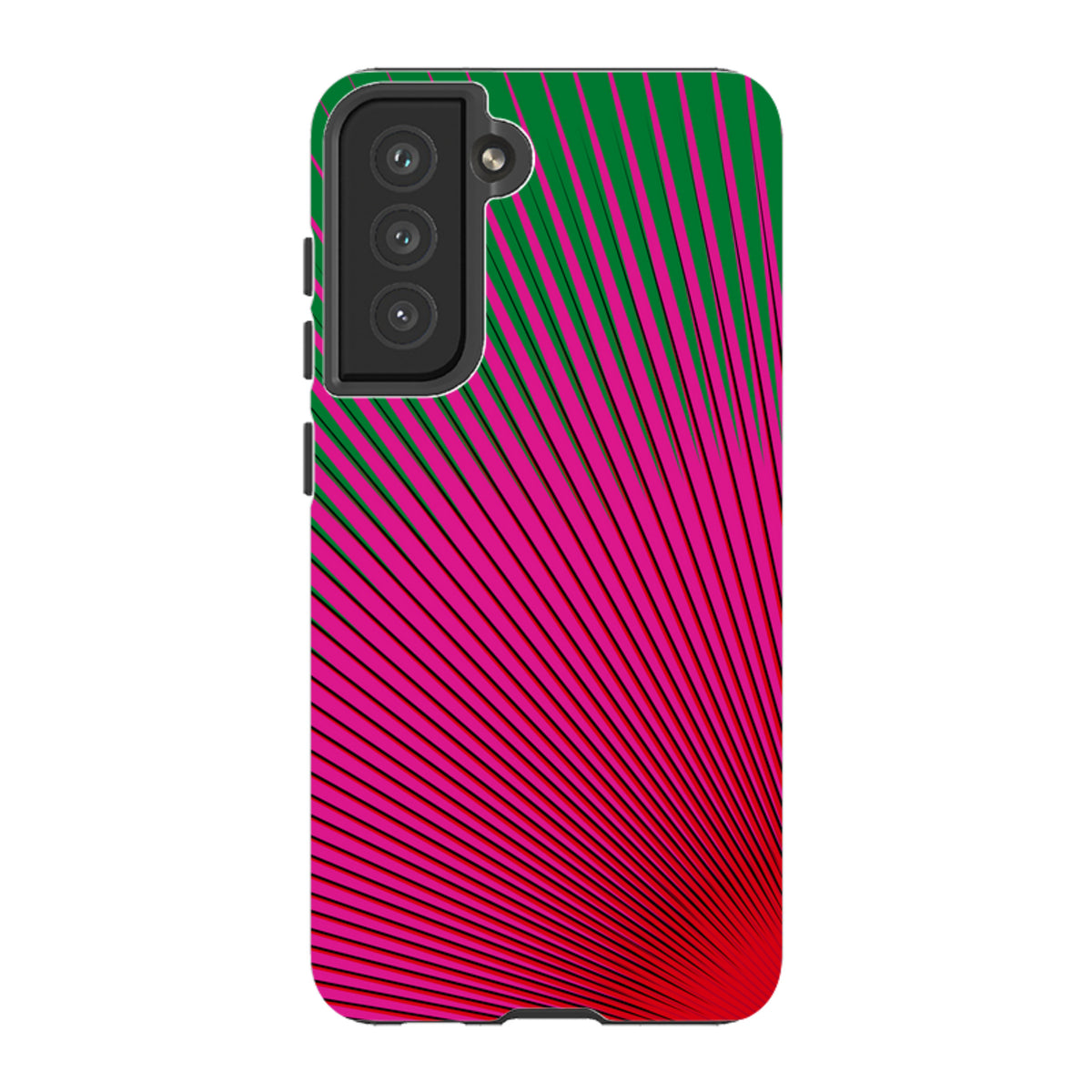 Samsung Tough Case featuring a vibrant pink and green radial sunburst pattern by Kitty Joseph for Galaxy phones.