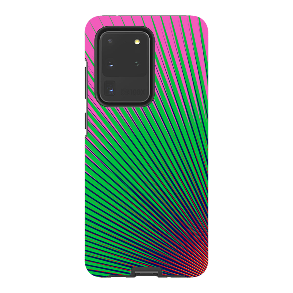 Samsung Tough Case featuring a vibrant pink and green radial Halos Watermelon design by Kitty Joseph for Galaxy phones.