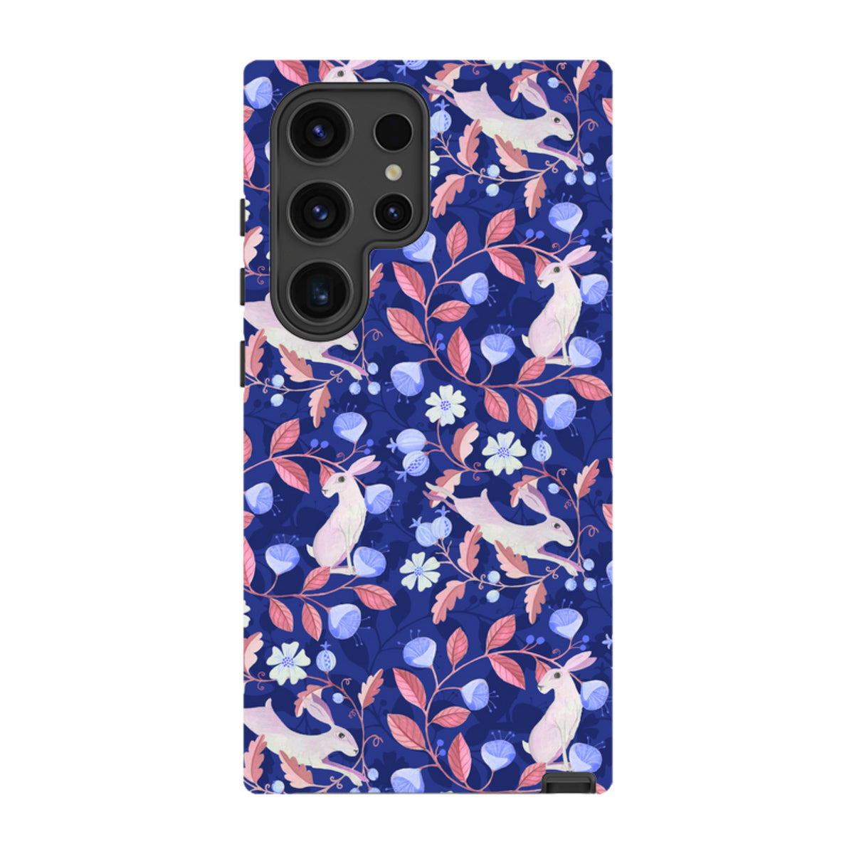 Samsung Tough Case with Bex Parkin hare and floral pattern on a deep blue background, featuring dual-layer protection.