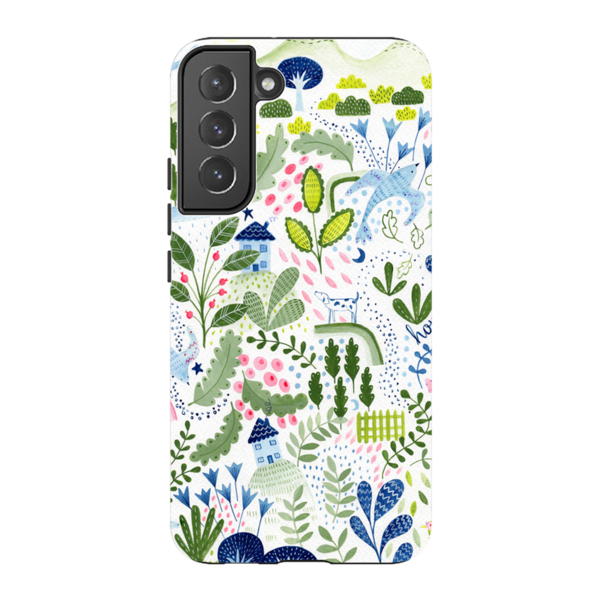 Samsung Tough Case featuring Bex Parkin's whimsical botanical and house illustration on a durable dual-layer shell.