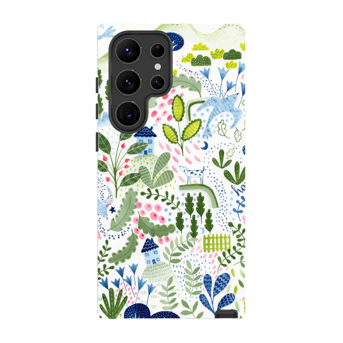 Samsung Tough Case featuring Bex Parkin's colorful botanical and house illustration on a dual-layer protective shell.