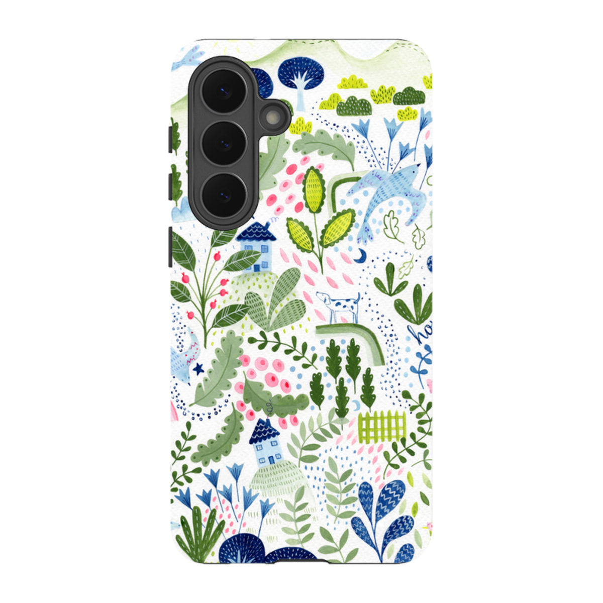 Samsung Tough Case featuring Bex Parkin’s whimsical floral and house pattern with a durable dual-layer protective shell.