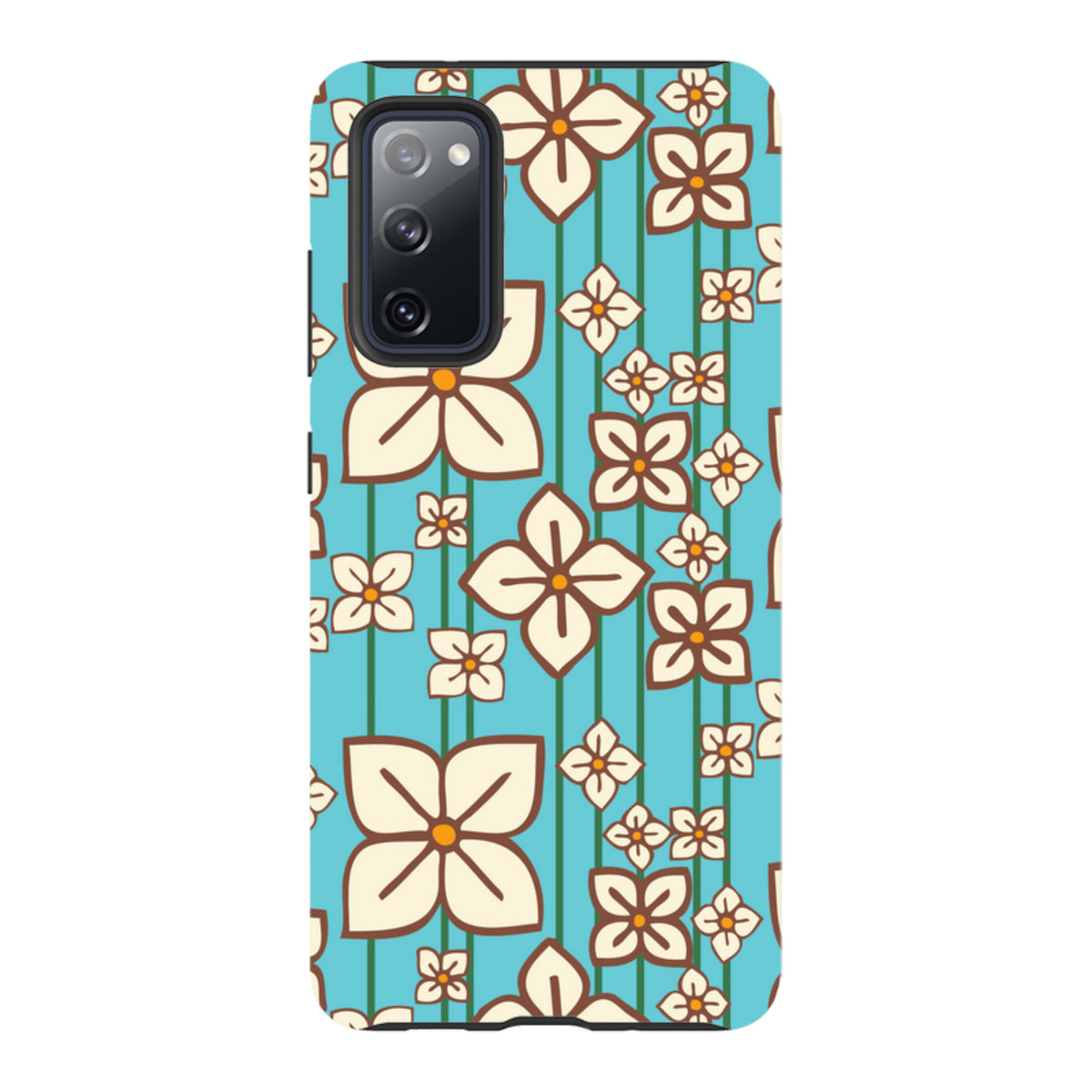 Samsung Tough Case featuring a blue background with a white hydrangea floral pattern by Amelia Bowman.
