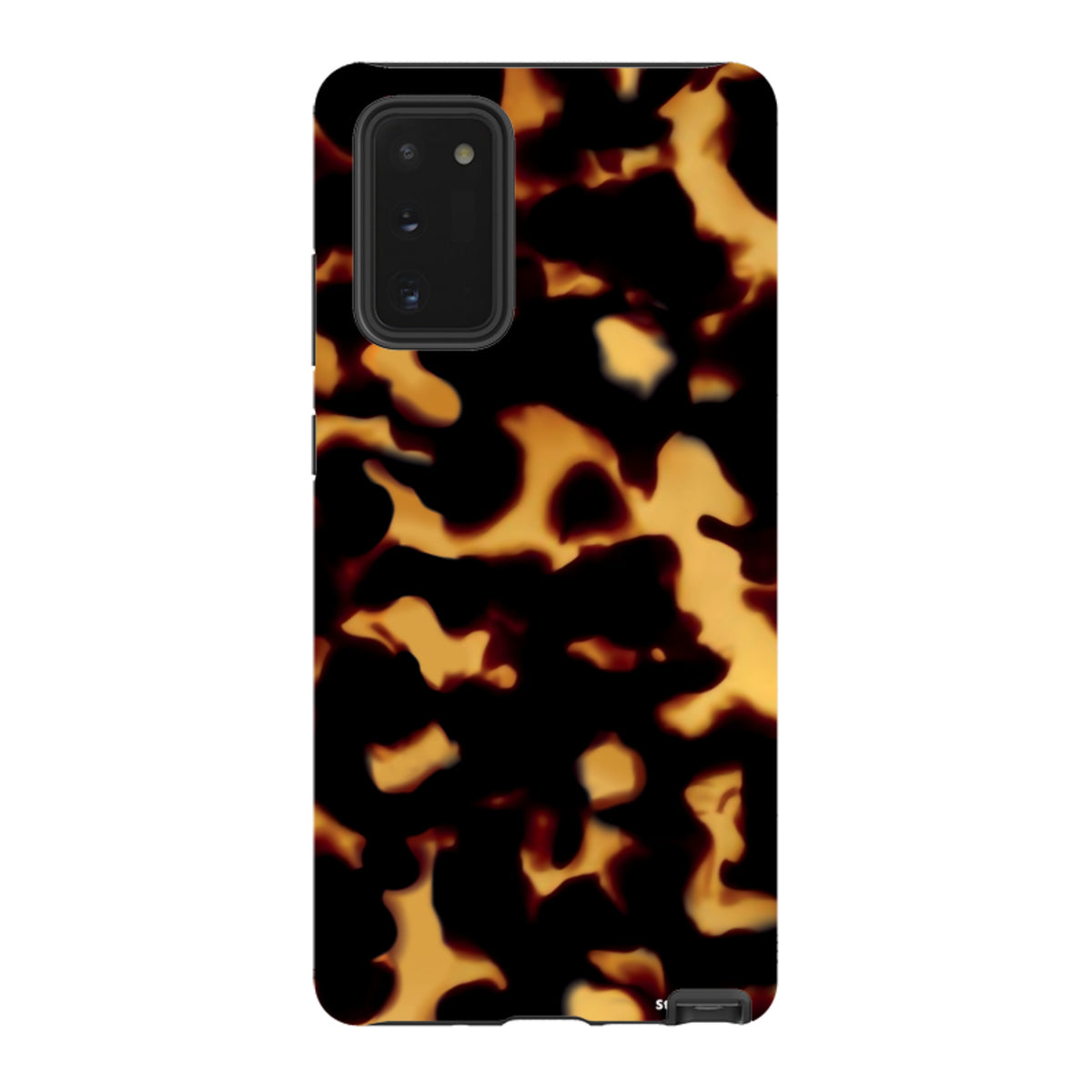 Samsung Galaxy tough case featuring a vibrant black and orange lava-inspired pattern with a durable dual-layer design.