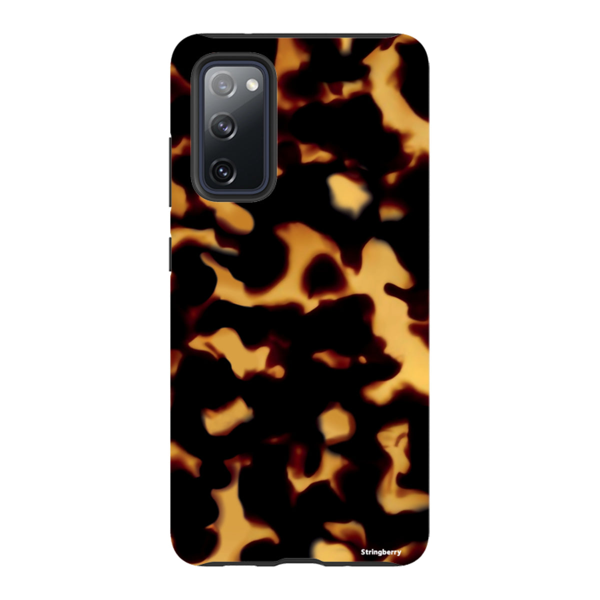 Samsung Galaxy tough case featuring a vibrant black and orange lava-inspired pattern with a durable dual-layer design.