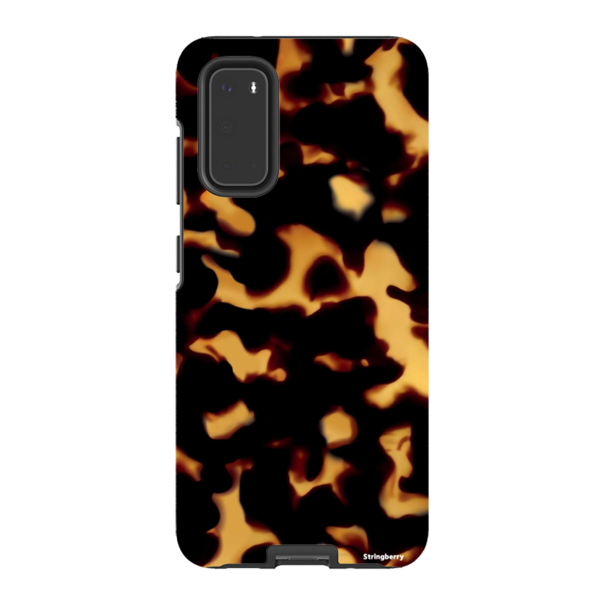 Samsung Tough Case in Lava featuring a black and amber tortoiseshell pattern with dual-layer protection.