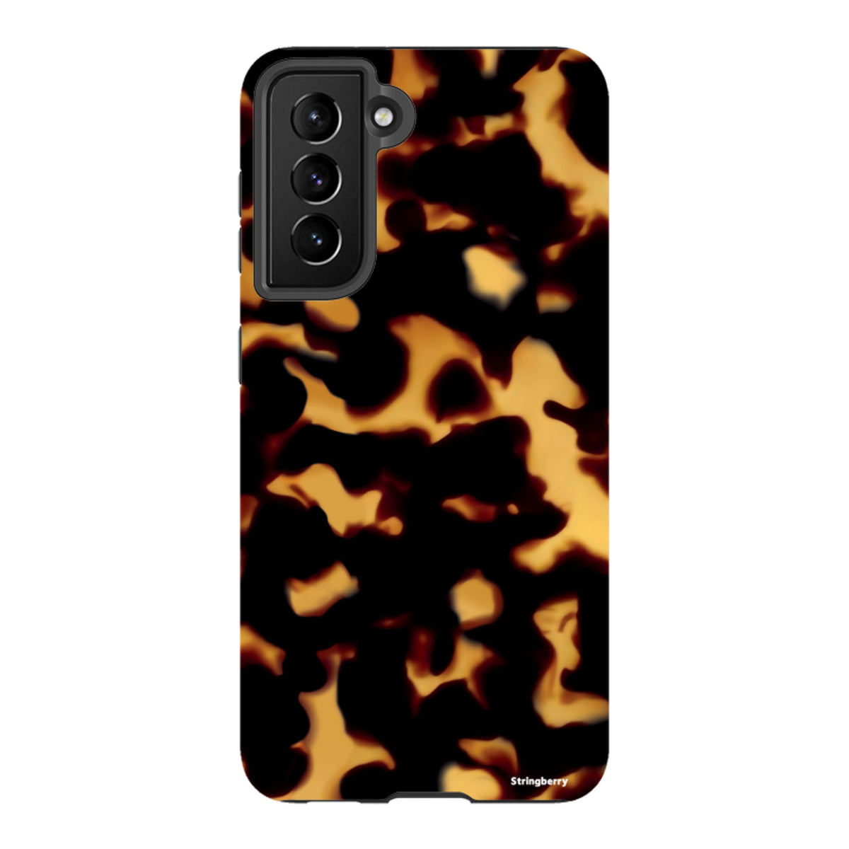 Samsung Tough Case for Galaxy in Lava design featuring a black and amber tortoiseshell pattern with dual-layer protection.