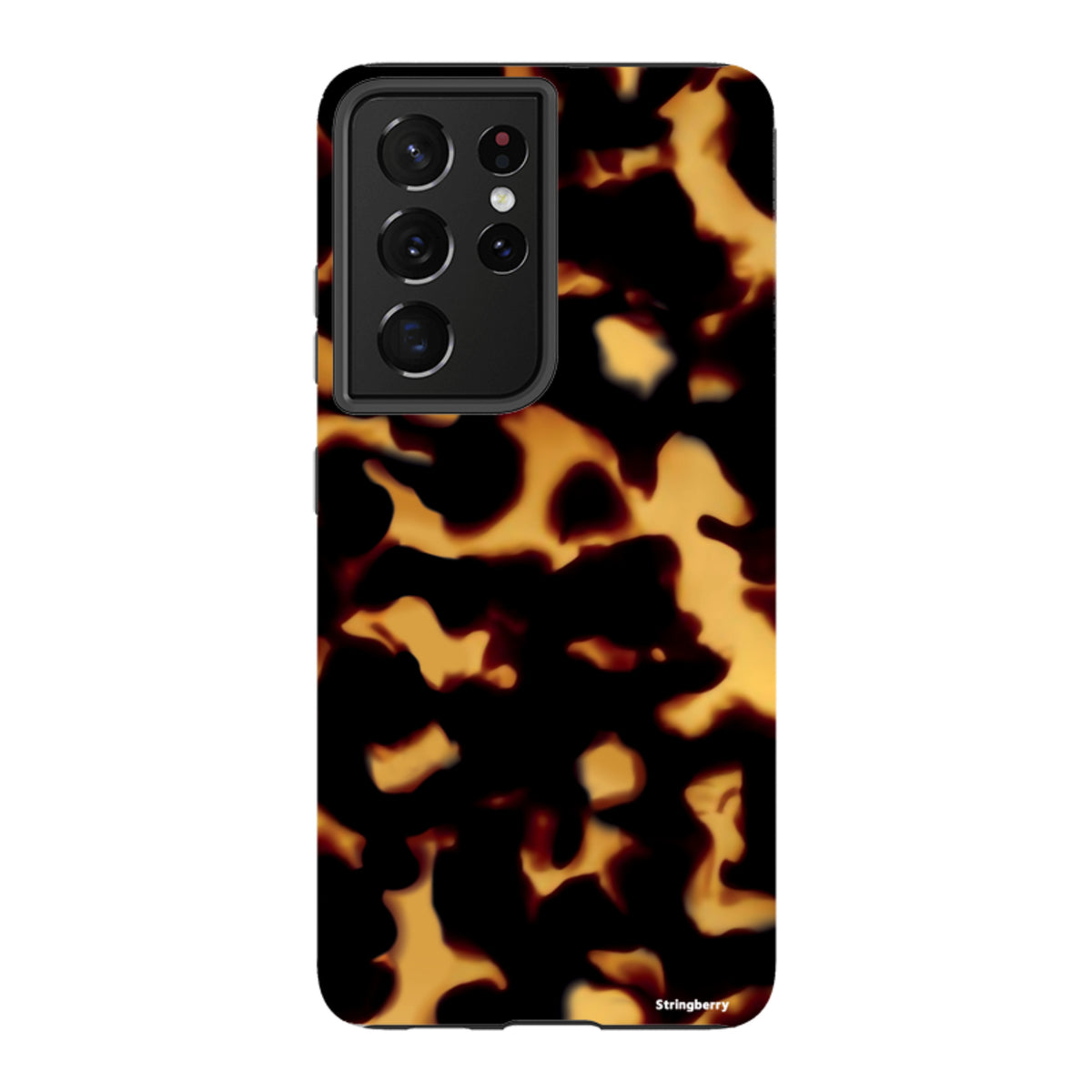 Samsung Tough Case in Lava featuring a black and amber tortoiseshell pattern with a protective dual-layer design.