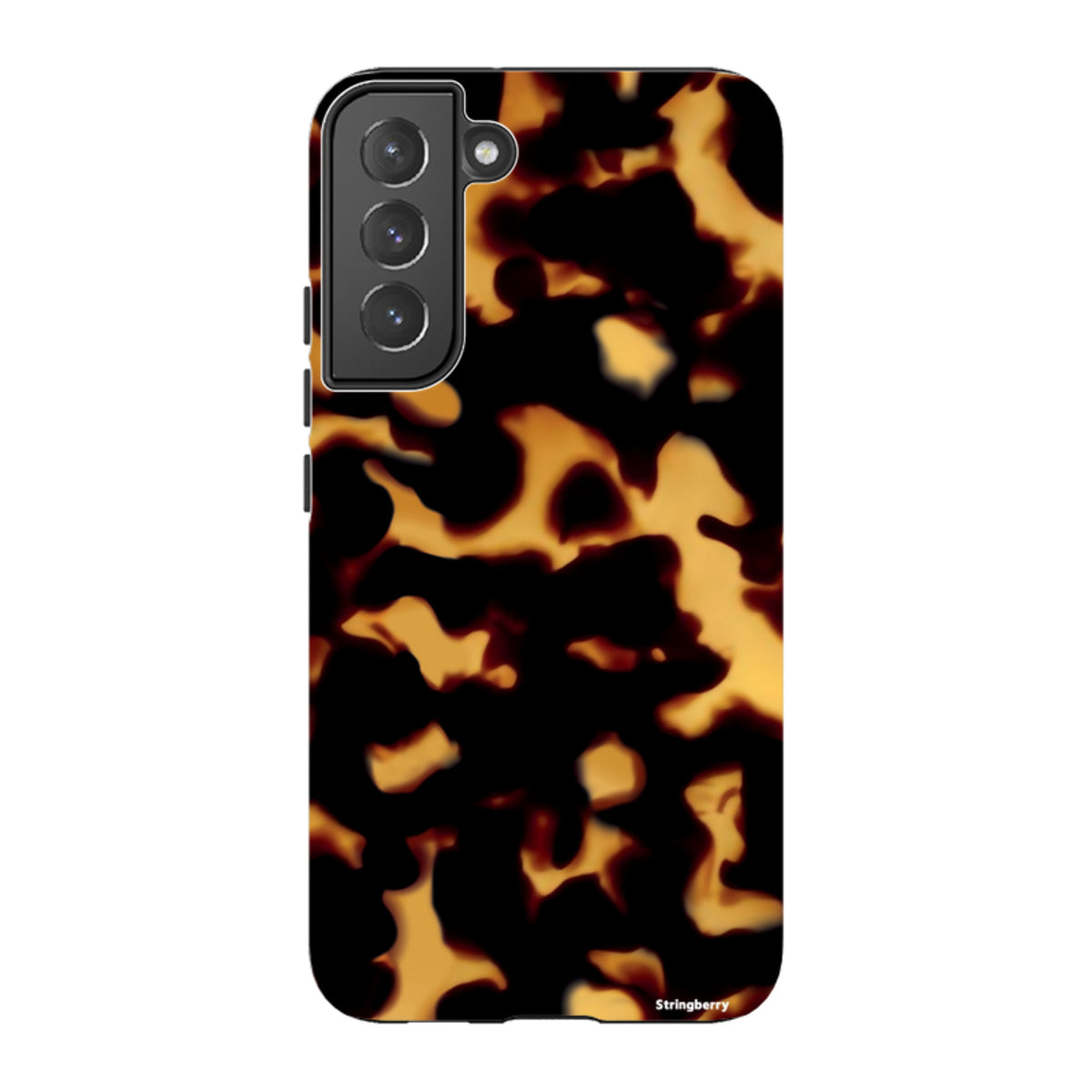 Samsung Tough Case for Galaxy with a vibrant black and orange lava-inspired pattern and dual-layer protective shell.