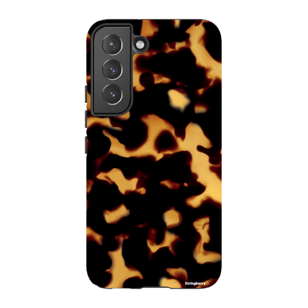 Samsung Galaxy tough case featuring a vibrant black and orange lava-inspired pattern with a durable dual-layer design.