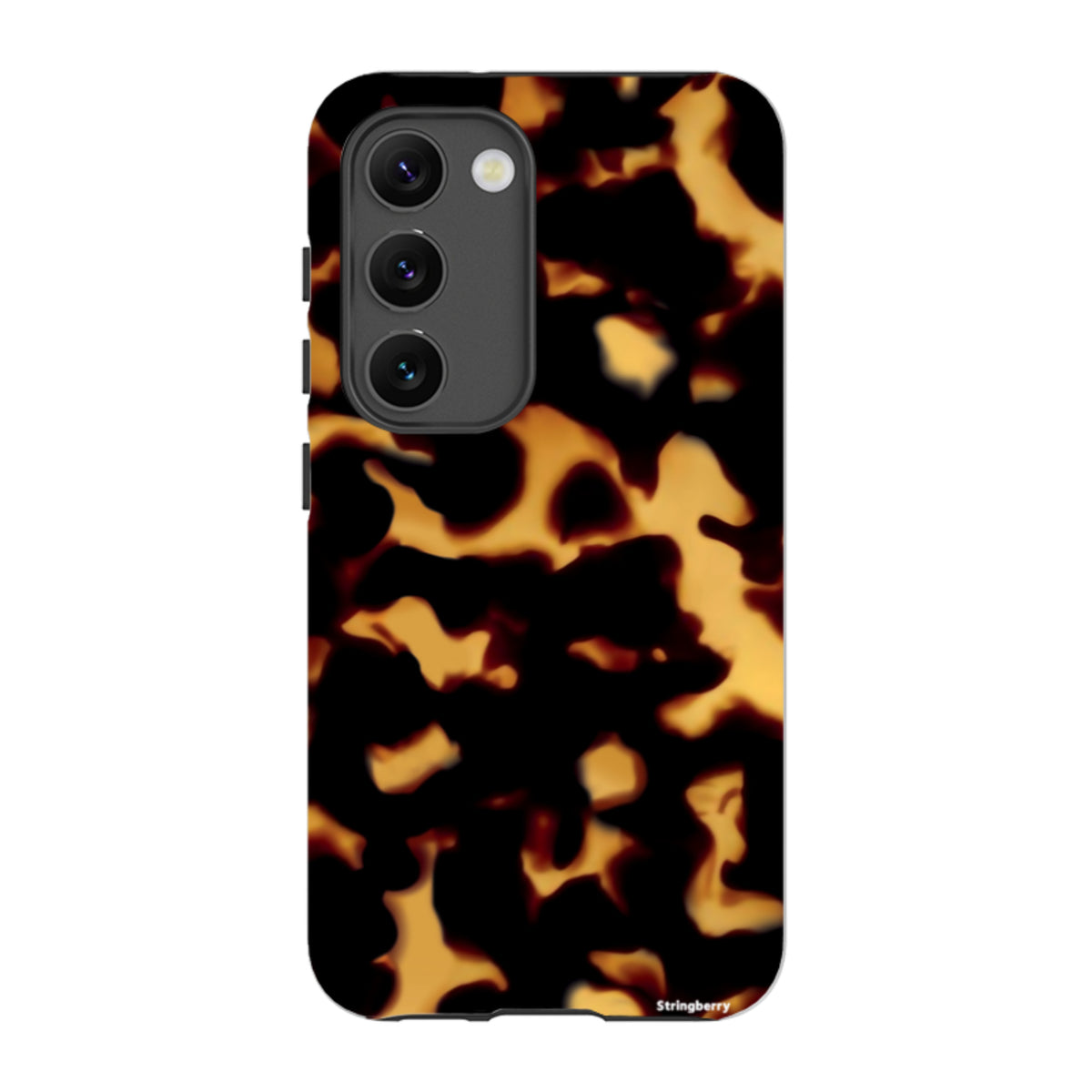 Samsung Tough Case in Lava featuring a black and amber tortoiseshell pattern with a durable dual-layer design.