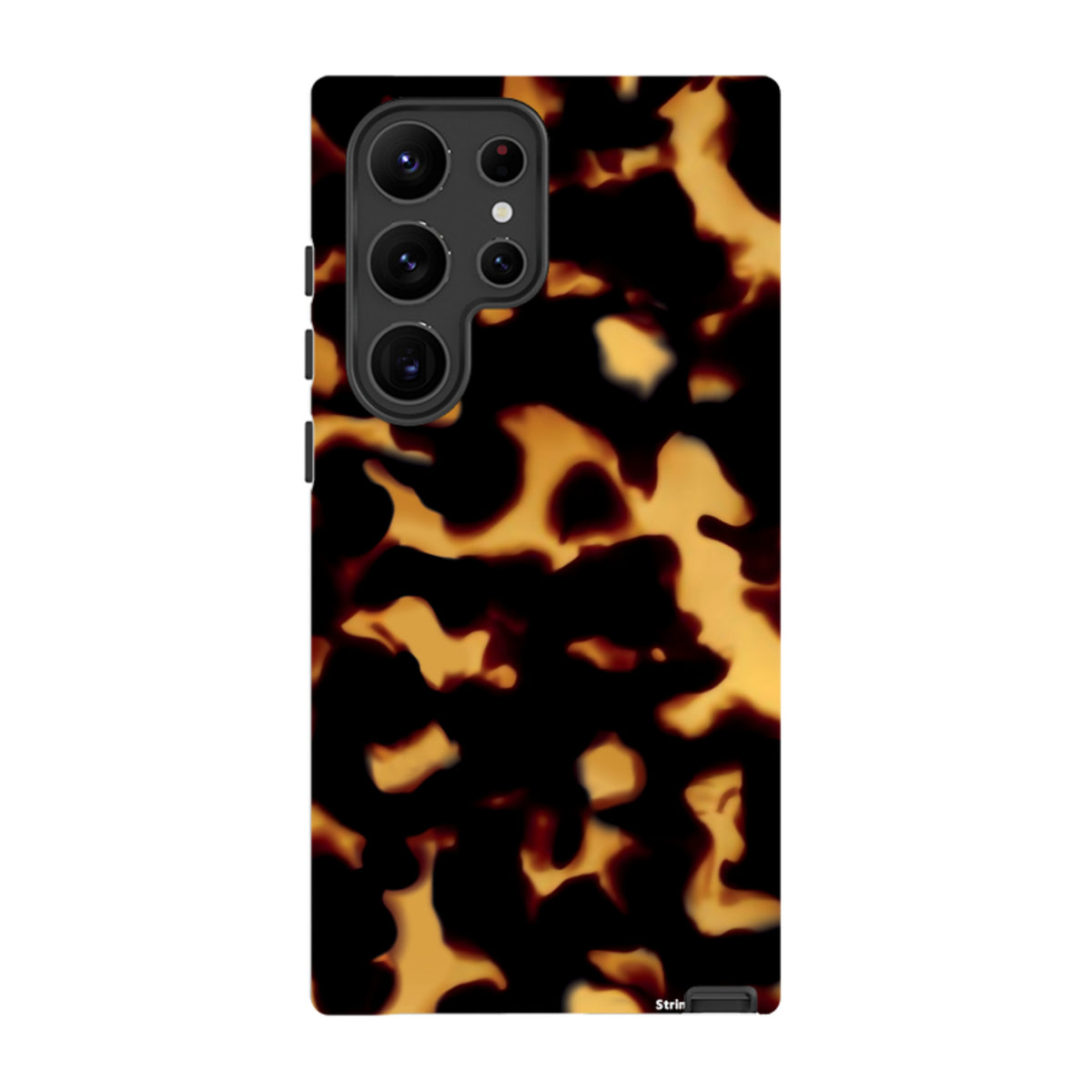 Samsung Galaxy tough case featuring a vibrant black and orange lava-inspired pattern with a durable dual-layer design.