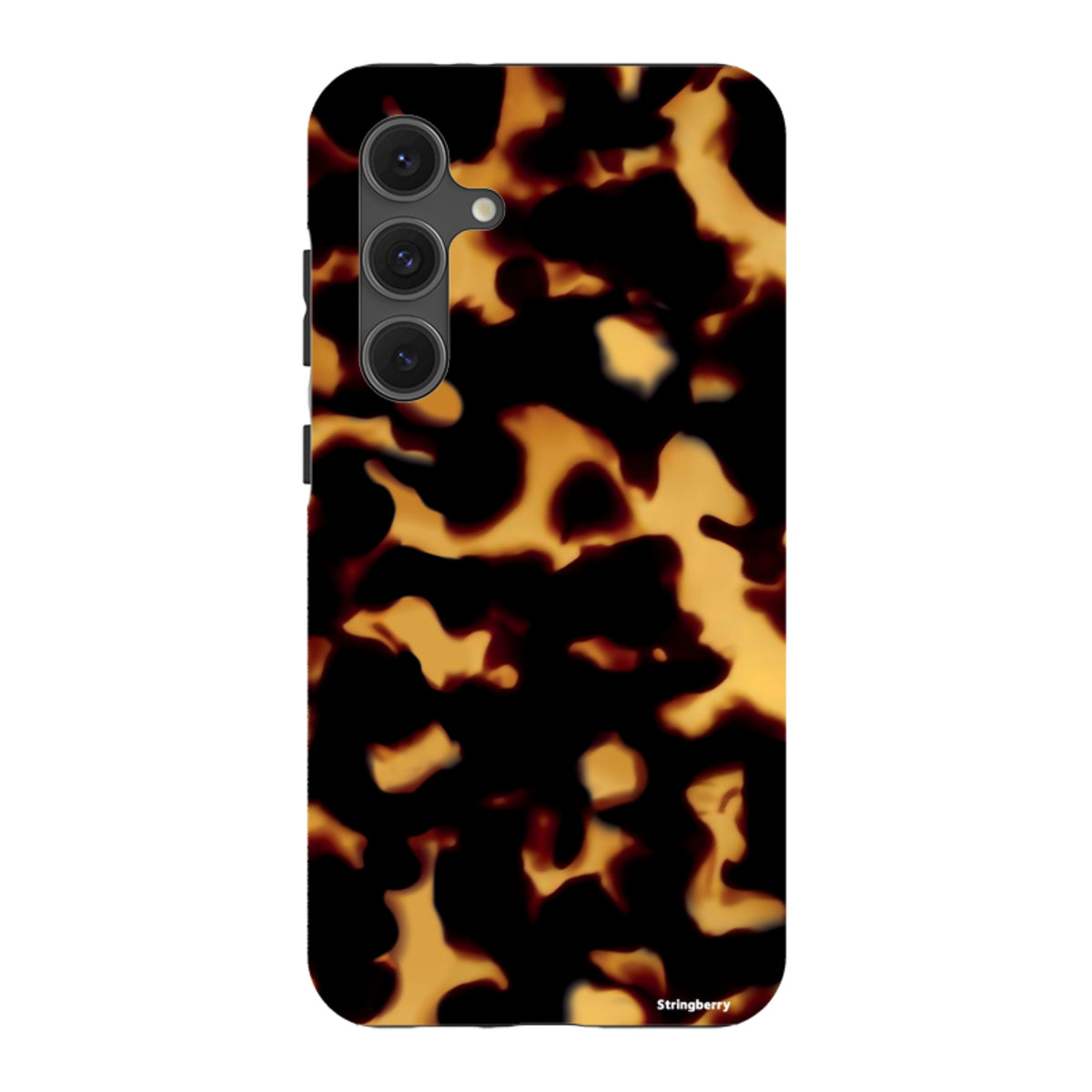 Samsung Galaxy tough case featuring a vibrant black and orange lava-inspired pattern with a durable dual-layer design.
