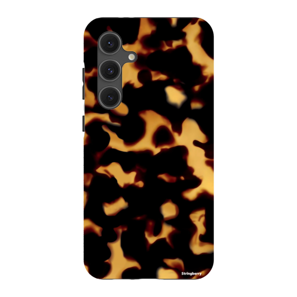 Samsung Tough Case in Lava featuring a black and amber tortoiseshell pattern with a durable dual-layer design.