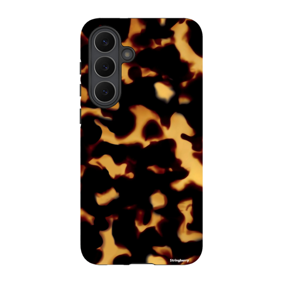 Samsung Tough Case for Galaxy with a vibrant black and orange lava-inspired tortoiseshell pattern and dual-layer protection.