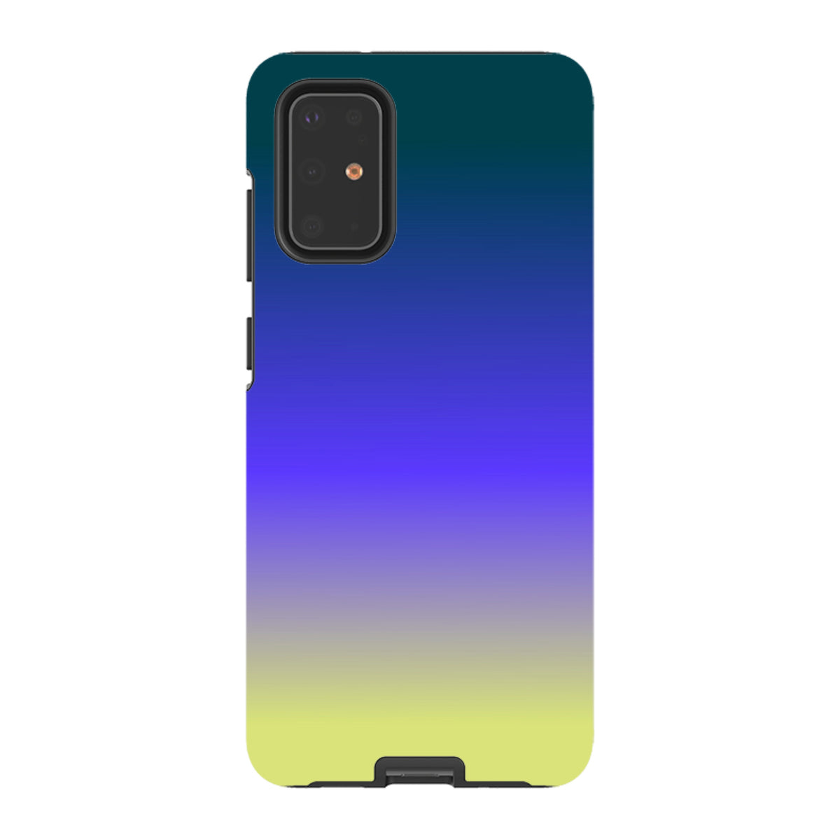 Samsung Tough Case with a smooth teal, blue, and yellow gradient design and dual-layer protective shell.