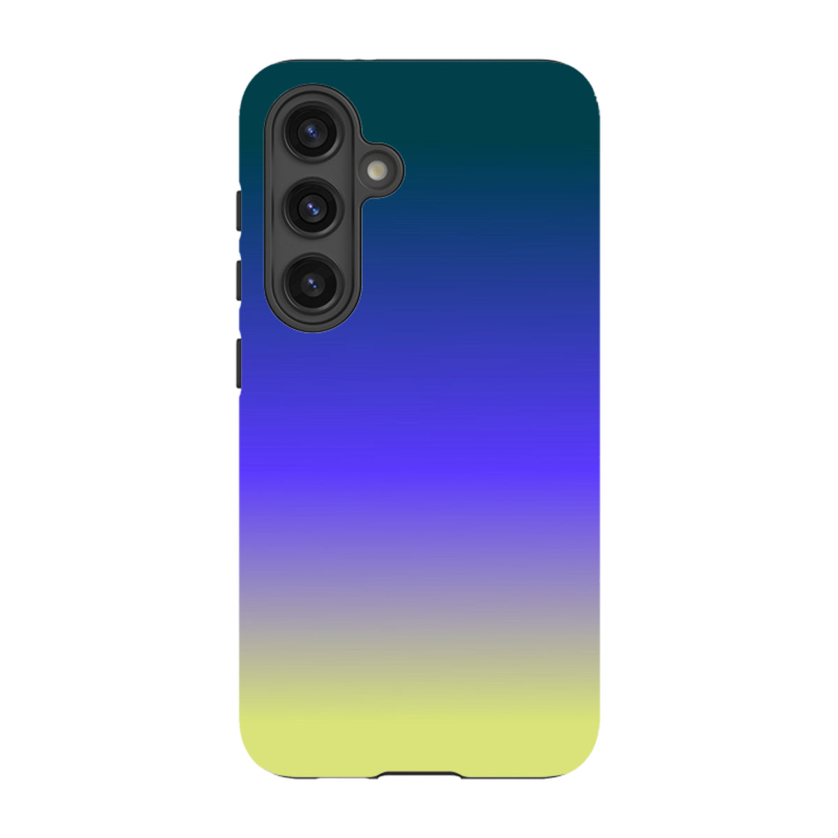 Samsung Tough Case with a vibrant teal, purple, and yellow gradient design and protective dual-layer construction.